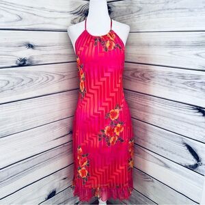 Vintage 90s California Concepts Pink Floral Patterned Halter Midi Dress